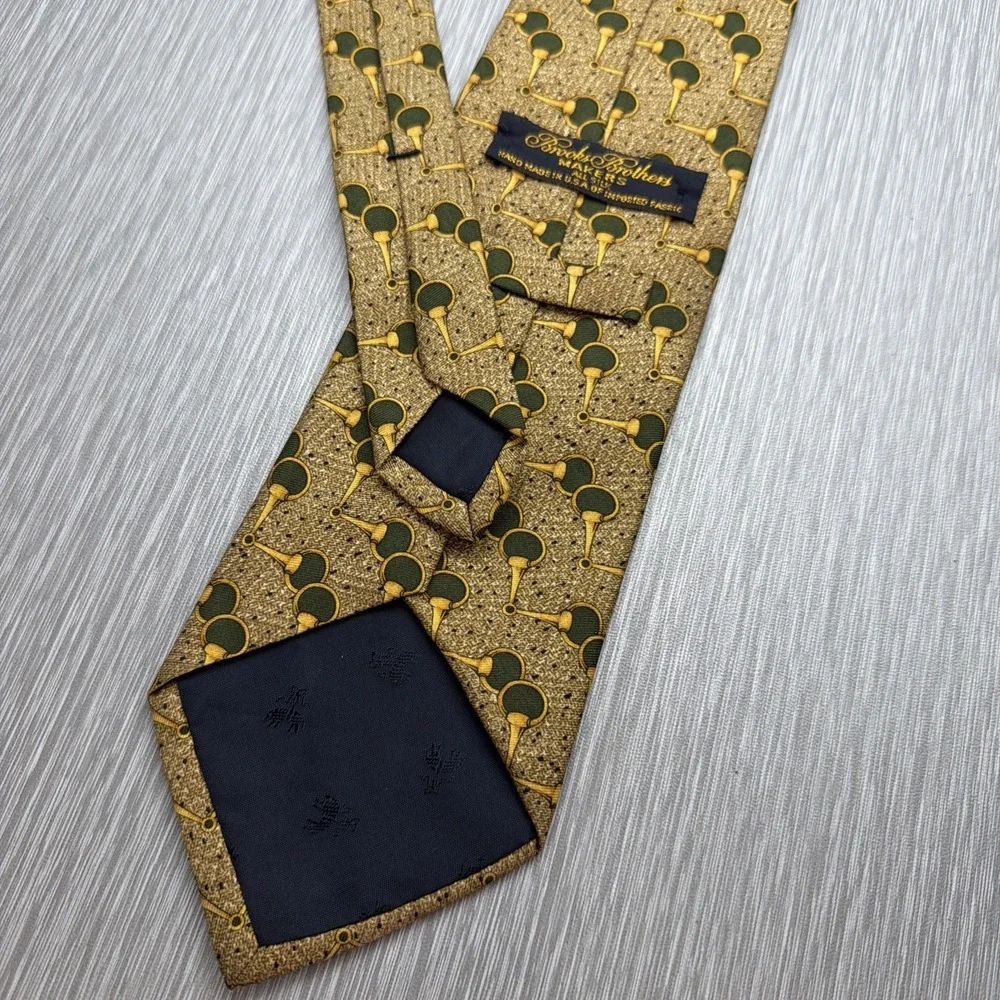 Brooks Brothers Horse Bit Equestrian Silk Tie Gold Green USA‎ Made Classic